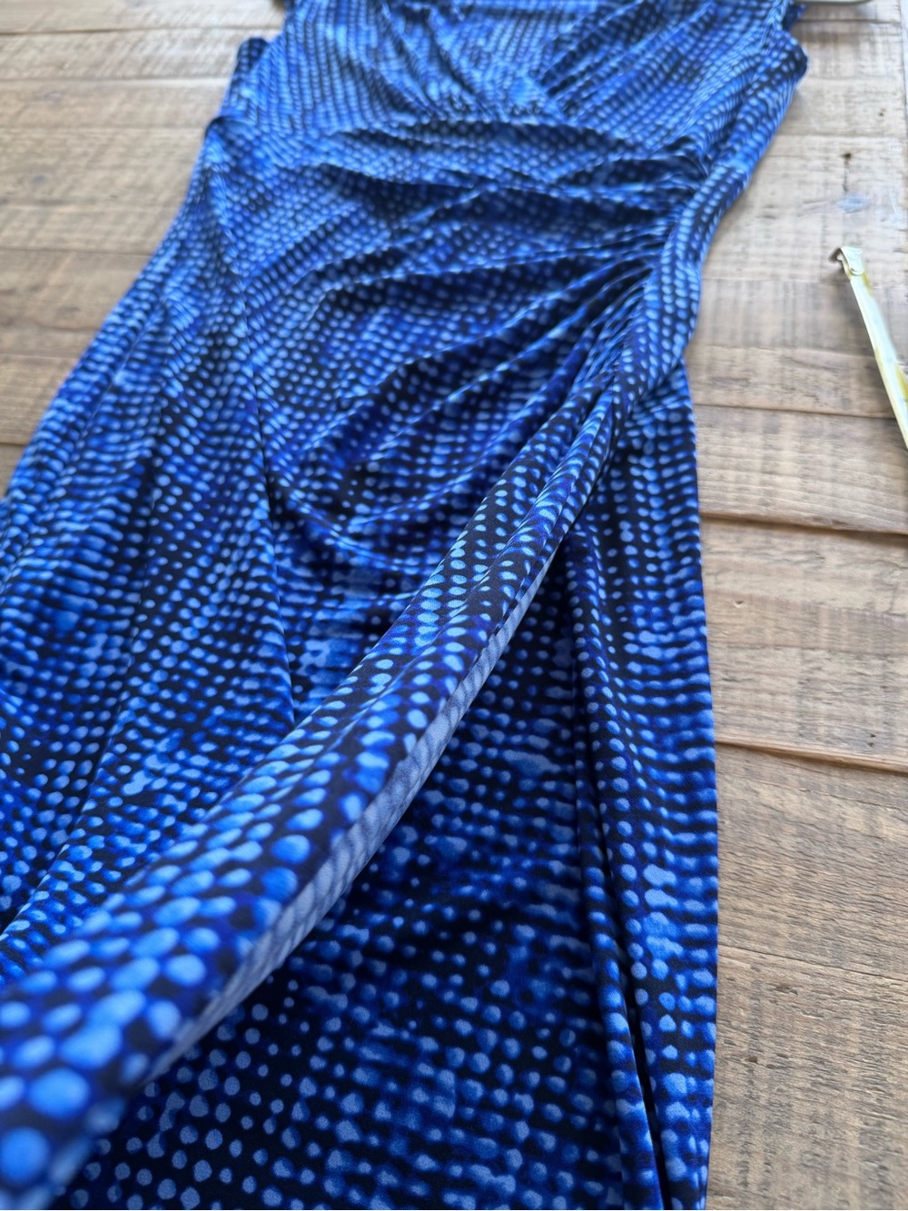 Ralph Lauren Blue and Black Midi Faux Wrap Dress - Picture 2 of 7